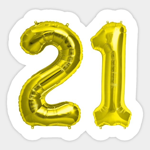 Yellow Gold 21st Birthday Metallic Helium Balloons Numbers Sticker by podartist